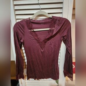Intimissimi Burgundy Lace Long Sleeve Top Small